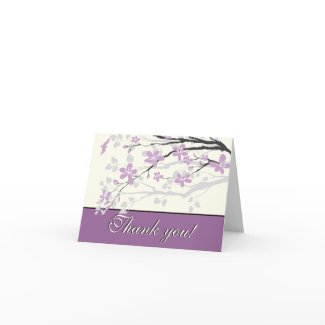 Magnolia purple flowers wedding Thank you card card