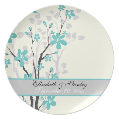 Magnolia turquoise flowers wedding keepsake plate by weddings 
