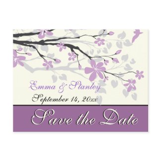 Magnolia with purple flowers wedding Save the Date postcard