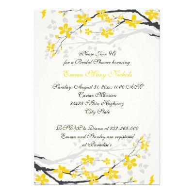Magnolia yellow, grey flowers bridal shower personalized invite