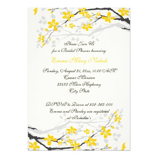 Magnolia yellow, grey flowers bridal shower personalized invite