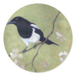 magpie and dogwood round sticker