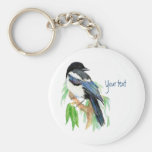 Magpie in Willow Tree, Bird, Garden to Customize Keychains
