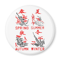 Mahjong Tiles, Four Seasons , On White Background Fridge Magnets