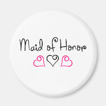 Maid Of Honor Pink and Black Hearts Magnet