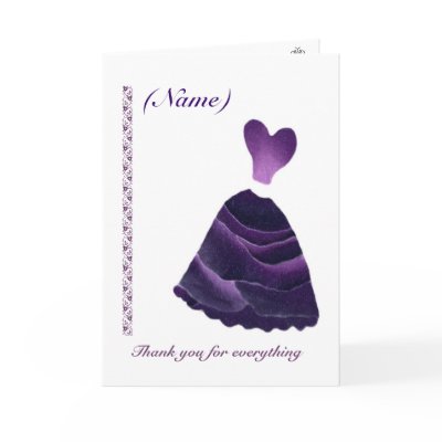 MAID OF HONOR Wedding Thank You - PURPLE Gown Greeting Cards
