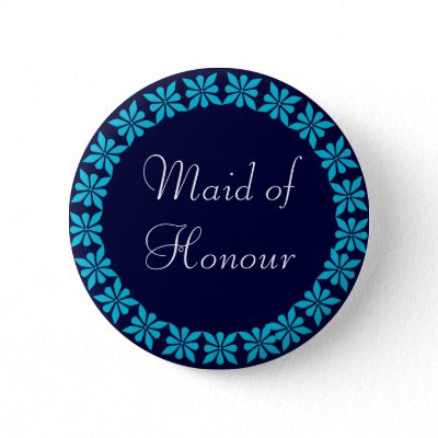 Wedding ID Button for the Maid of Honour Turquoise flowers with midnight