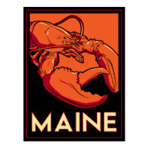 Maine art deco retro travel poster post card