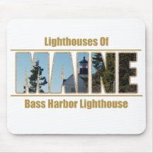 Maine Bass Harbor Lighthouse Image Text Mouse Pads