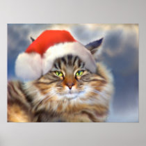 Maine Coon Cat Christmas Portrait Fine Art Print