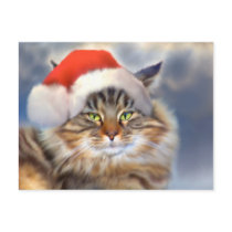 Maine Coon Cat Christmas Portrait Postcard by jaisjewels Maine Coon Cat Christmas Portrait Postcard