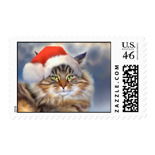 Maine Coon Cat Christmas Portrait Stamps