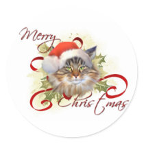 Maine Coon Cat Christmas Stickers