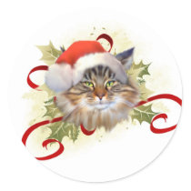 Maine Coon Cat Christmas Stickers