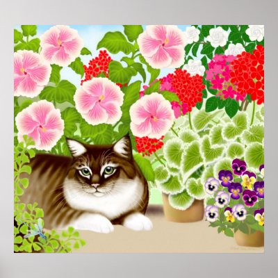 Maine Coon Cat in Garden Jungle Poster by twopurringcats