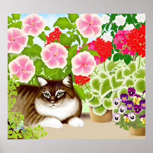 Maine Coon Cat in Garden Jungle Poster