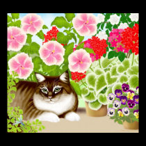 Maine Coon Cat in Garden Jungle Poster posters