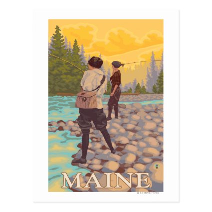 MaineWomen Fly Fishing Scene Postcard