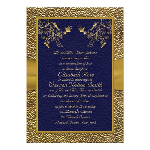 Majestic Navy and Gold Monogram Wedding Invitation