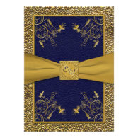 Majestic Navy and Gold Monogram Wedding Invitation