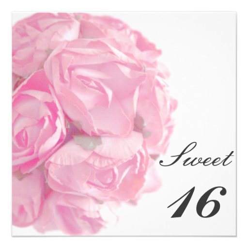 Majestic Pink Roses Sweet Sixteen Birthday Party Custom Invitations
