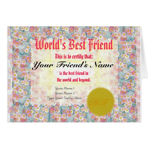 Make a World's Best Friend Certificate Card | Zazzle