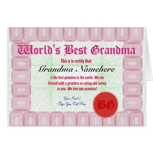 Make a World's Best Grandma Certificate Award Card Zazzle