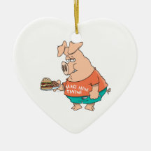 make mine swine funny pigging out pig hog cartoon christmas ornaments