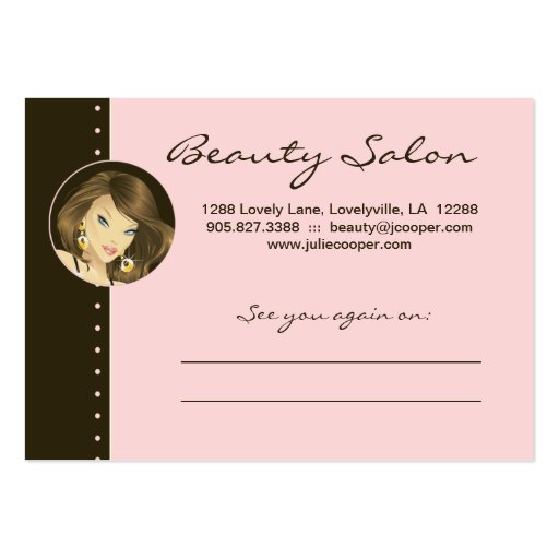 Make up Artist Appointment Card Pretty Pink Woman Business Cards (back side)