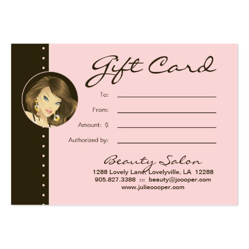 Make up Artist Gift Card Pretty Pink Woman Business Card Template (back side)
