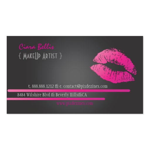 Make Up artists, Monogram, hot pink lips Business Cards (back side)