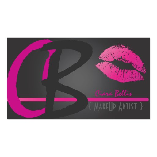 Make Up artists, Monogram, hot pink lips Business Cards