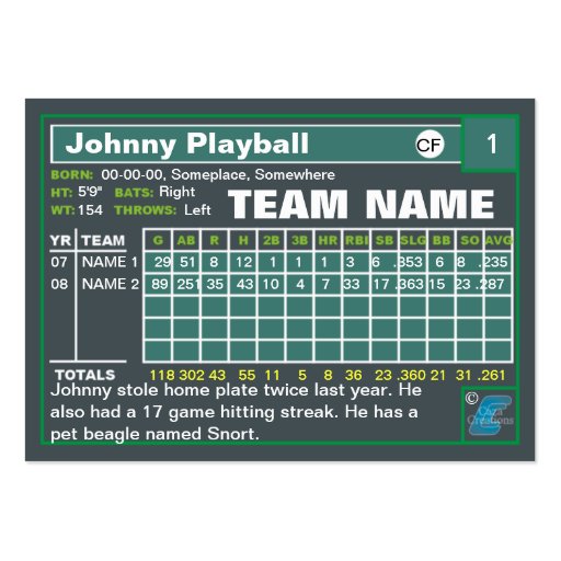 Make Your Own Baseball Card Business Card Template (back side)