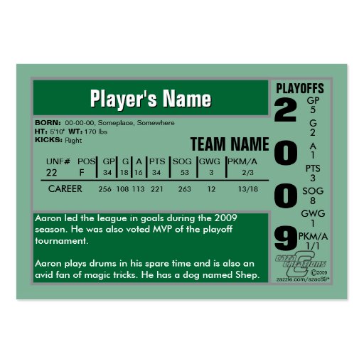 Make Your Own Soccer Card Business Card Templates (back side)