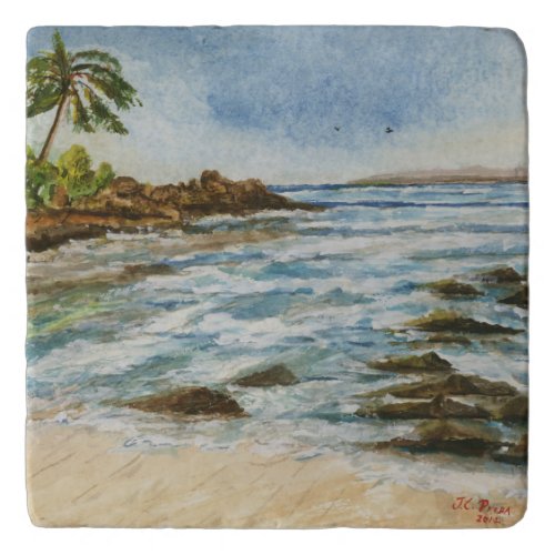 Makena Cove Hawaii Beach Fine Art Watercolor Trivets