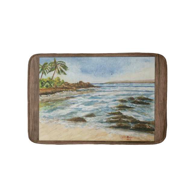 Makena Cove Hawaii Beach Fine Art Watercolor Bath Mats