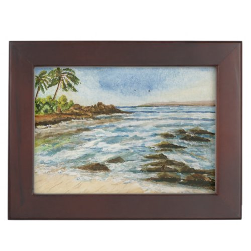 Makena Cove Hawaii Beach Watercolor Keepsake Box