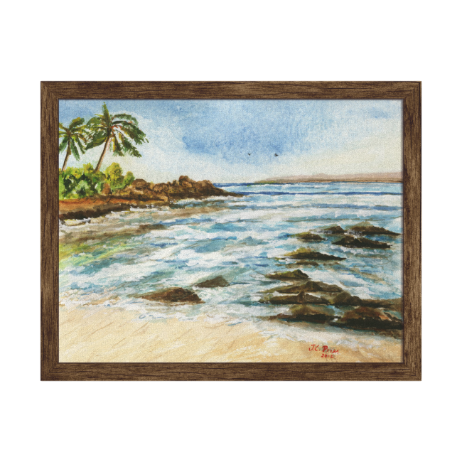 Makena Cove Hawaii Beach Watercolor Wrapped Canvas Gallery Wrap Canvas