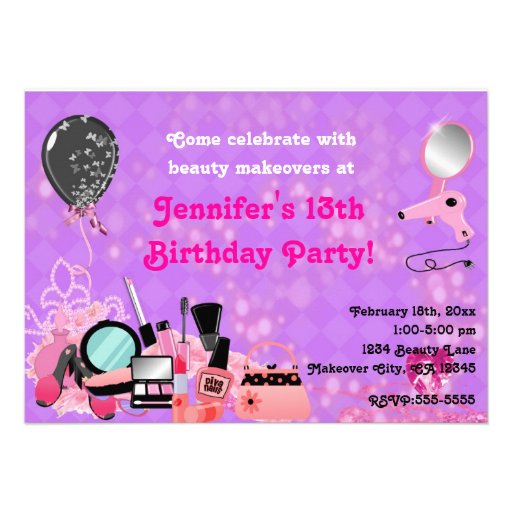 Makeover Makeup Beauty Girls Party Invitations