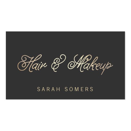 Makeup and Hair Stylist Stylish Gold Typographic Business Cards (front side)