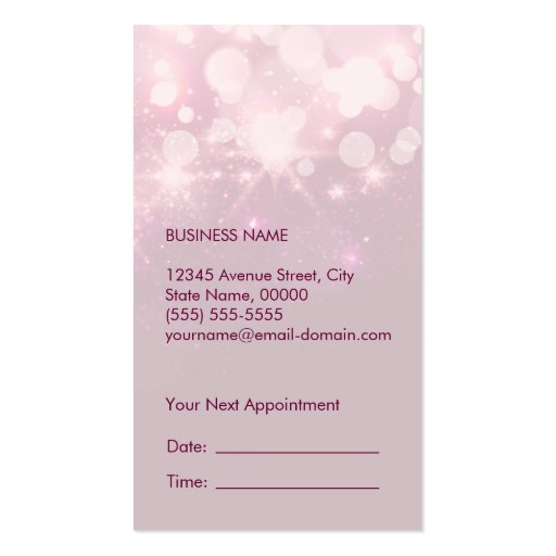 Makeup Appointment Card - Pink Glitter Sparkles Business Card Template (back side)