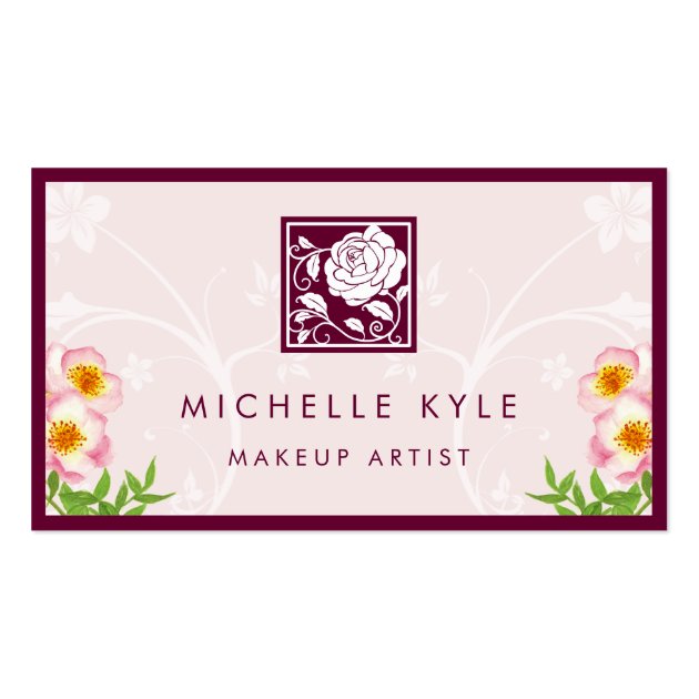 Makeup Artist Beauty Salon Boutique Flowers Logo Business Card (front side)
