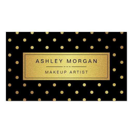 Makeup Artist - Black White Gold Dots Business Cards (front side)