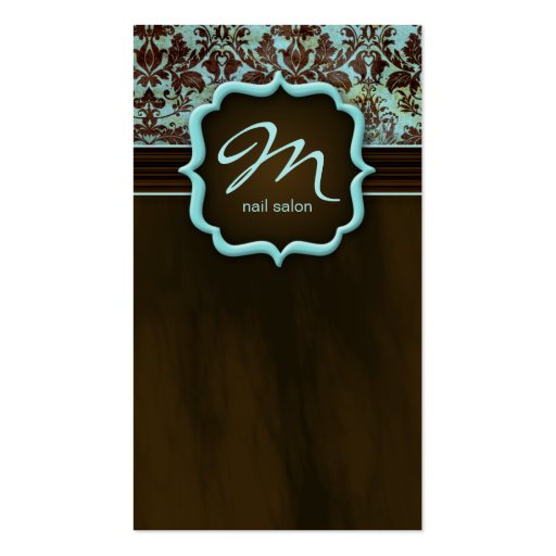 Makeup Artist Business Card Damask Blue Brown (front side)