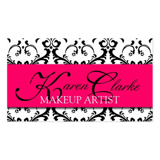 Makeup Artist Business Card Damask Pink (front side)