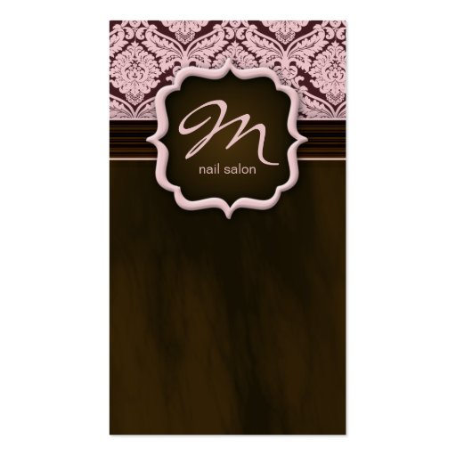 Makeup Artist Business Card Damask Pink Brown (front side)