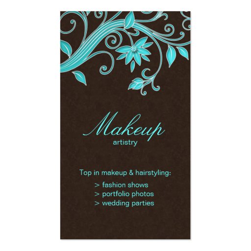 Makeup Artist Business Card Flower Blue Brown (front side)