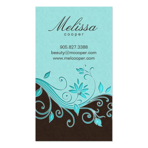 Makeup Artist Business Card Flower Blue Brown (back side)