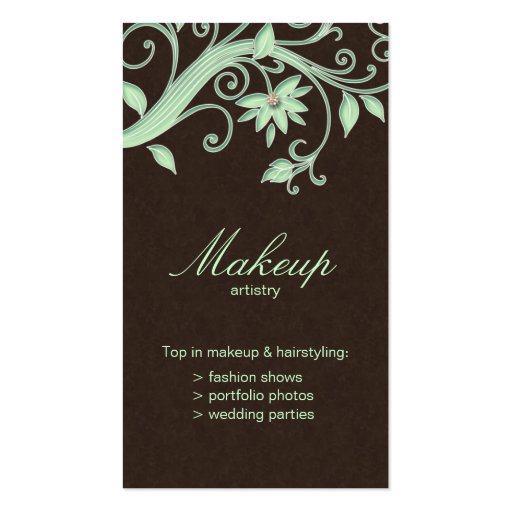 Makeup Artist Business Card Flower Green Brown (front side)