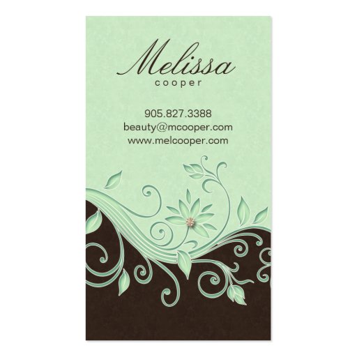 Makeup Artist Business Card Flower Green Brown (back side)
